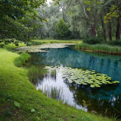 Serene Pond with Lily Pads