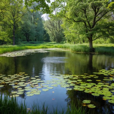 Serene Pond with Lily Pads