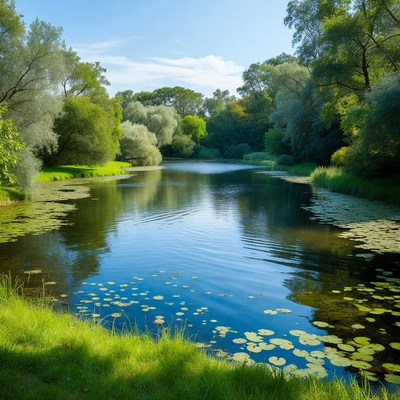 Serene River with Lily Pads