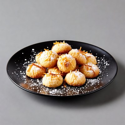 Coconut Cookies on Black Plate