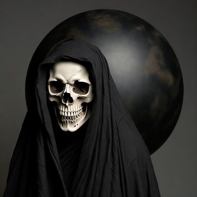Skull in Black Hood with Dark Orb