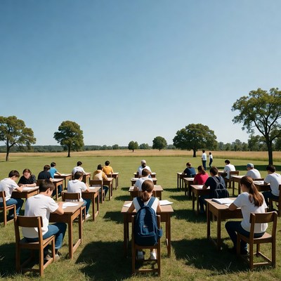 Students Taking Exam Outdoors