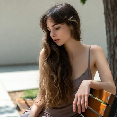 Woman sitting on bench outdoors