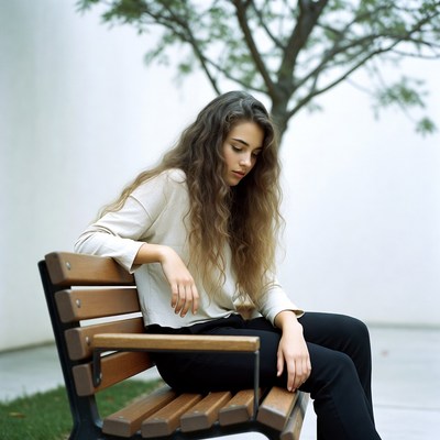 Woman sitting on park bench