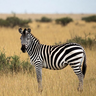 Zebra standing in savanna grass