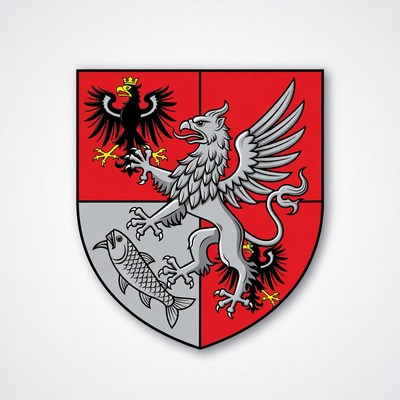 Heraldic Shield with Griffin and Eagles
