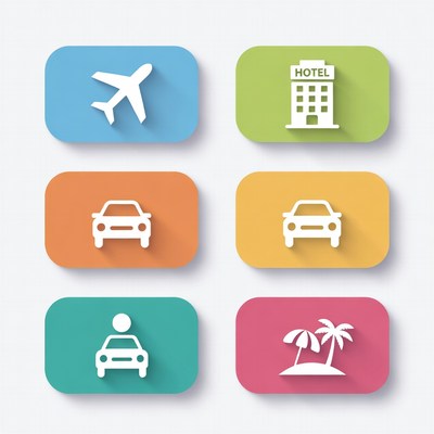 Colorful Flat Travel Icons Set