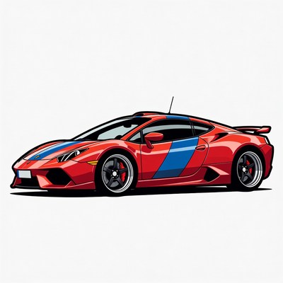 Red Lamborghini with Blue Stripes Illustration