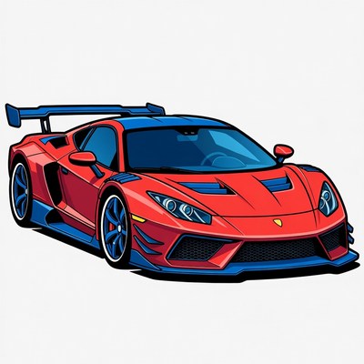 Red Supercar with Blue Wing
