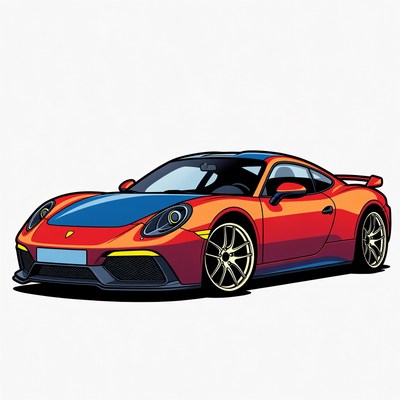 Red Porsche Sports Car Illustration