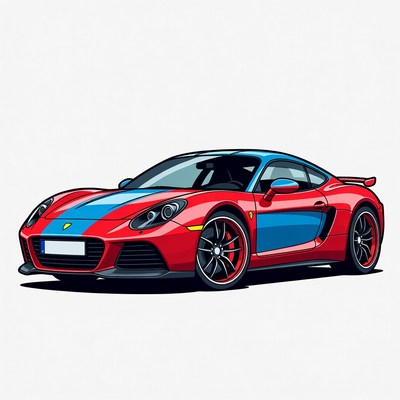 Red Blue Sports Car Illustration