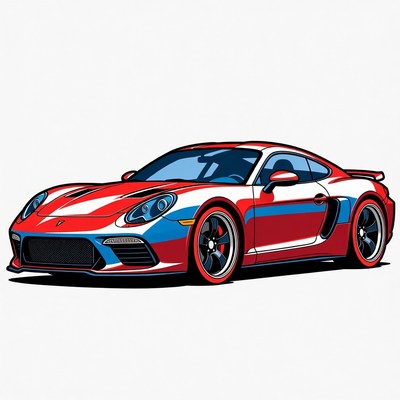 Red Porsche 718 Cayman Sports Car Illustration