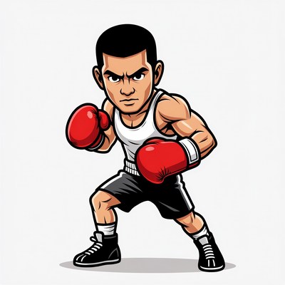 Muscular Boxer Man in Fighting Stance
