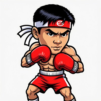 Cartoon Asian boxer in fighting stance