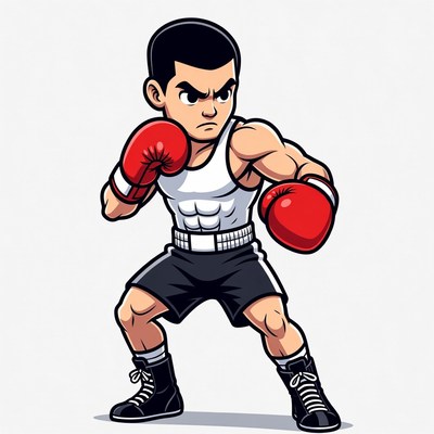 Muscular cartoon boxer in fighting stance