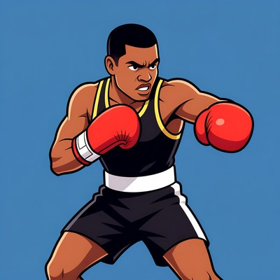 African-American boxer in fighting stance