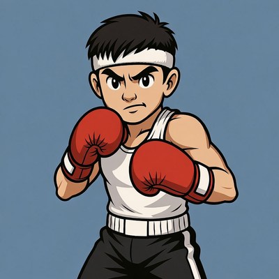 Anime boy boxer in fighting stance