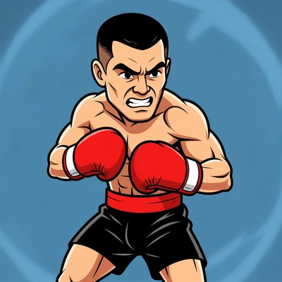 Cartoon muscular boxer in fighting stance