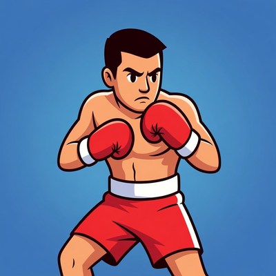 Cartoon boxer man in fighting stance