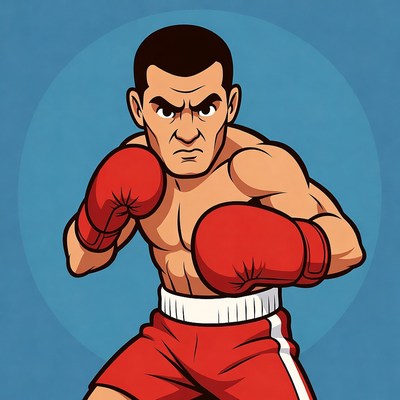 Cartoon muscular boxer in fighting stance