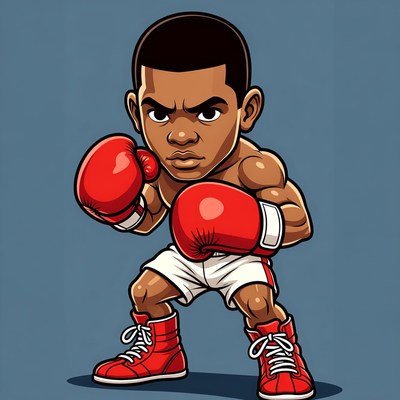 Chibi African-American boxer in fighting stance