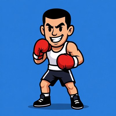 Cartoon muscular boxer man posing