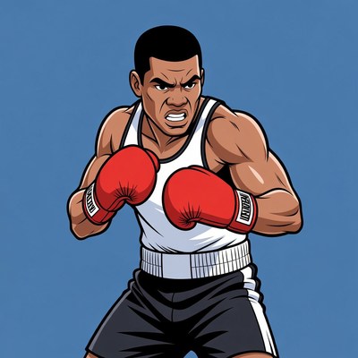 African-American boxer in fighting stance