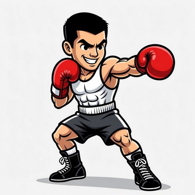 Muscular cartoon boxer in fighting stance
