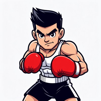 Muscular man in red boxing gloves