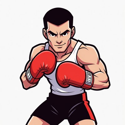 Muscular Boxer Man in Fighting Stance