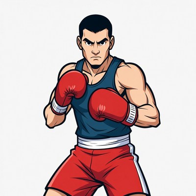 Muscular Boxer in Fighting Stance