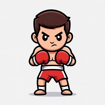 Cartoon Boxer Man in Fighting Stance