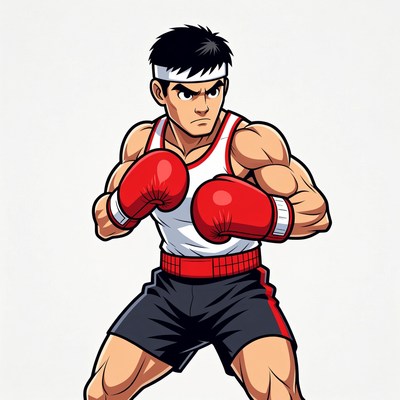 Muscular anime boxer in fighting stance