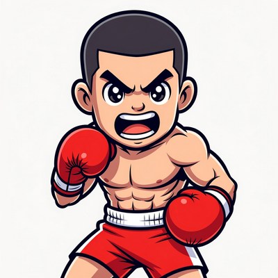 Chibi Boxer Man in Fighting Pose