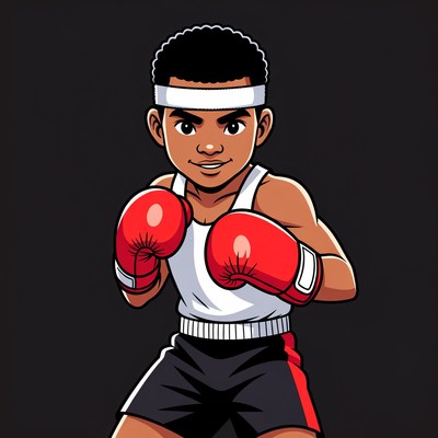 African-American boy boxer in fighting stance