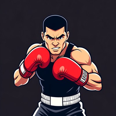 Muscular Boxer in Red Gloves