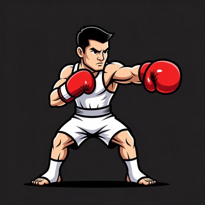 Muscular man boxing in red gloves