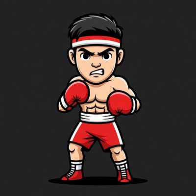 Cartoon Asian boxer in fighting stance
