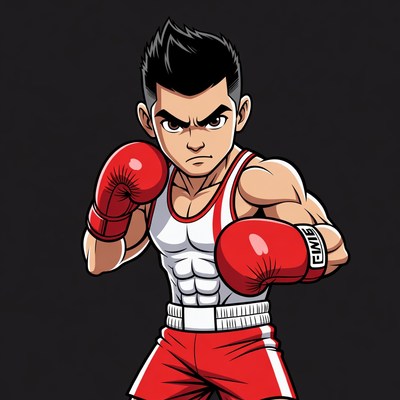 Cartoon Asian boxer in fighting stance