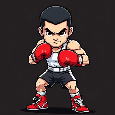 Chibi Asian boxer in fighting stance