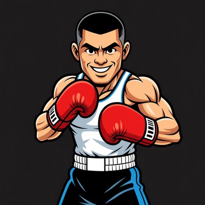 Muscular Latino Boxer in Red Gloves