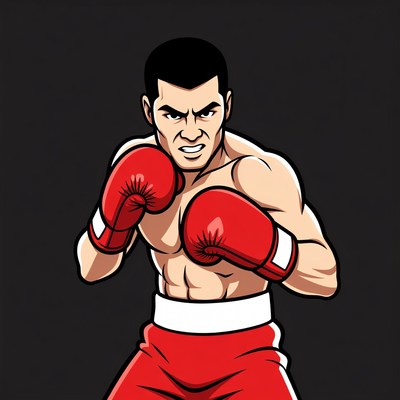 Muscular Boxer in Red Gloves