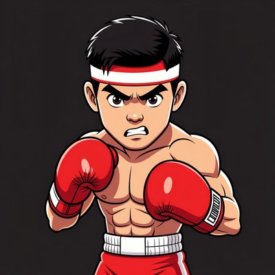 Cartoon Asian boxer in fighting stance