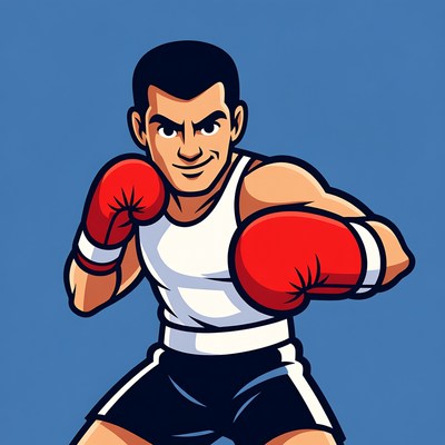 Cartoon Boxer Man in Red Gloves