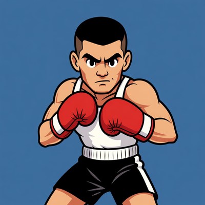 Muscular man boxing with red gloves