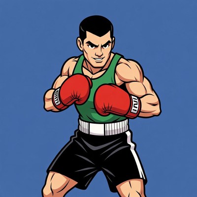 Muscular Boxer in Fighting Stance