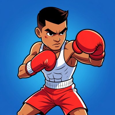 Cartoon Latino boxer in fighting stance