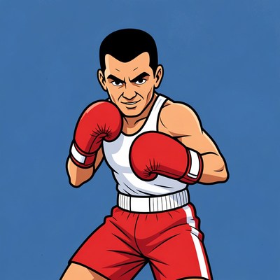 Cartoon boxer man in fighting stance