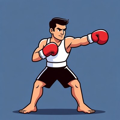 Cartoon man boxing with red gloves