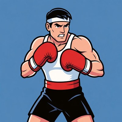 Muscular Boxer in Fighting Stance